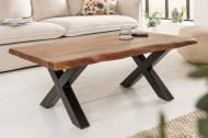Massieve boomstam salontafel MAMMUT 110 cm acacia honing afwerking zwart X-frame