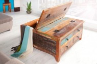 Massieve salontafel van gerecyclede houten vissersboten JAKARTA 70cm kleurrijke met lades