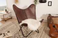 Retro fauteuil Vlinder bruin met echt leren bekleding zwart frame