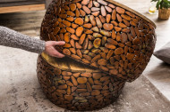 Set van 2 salontafels STONE MOSAIC 65cm koper acaciahout handgemaakte mozaïek look