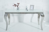 Stijlvolle design Side tafel MODERN BAROCK 140cm roestvrij staal met tafelblad in wit opaalglas