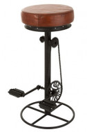 Barstoel Fiets ijzer/Leder Zwart/Bruin
