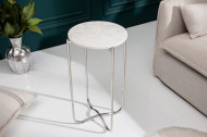 Bijzettafel 35 cm wit met marmeren blad