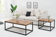 Elegante bijzettafel INFINITY HOME 60 cm natuurlijk mangohout met visgraatpatroon