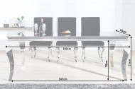 Elegante design eettafel MODERN BAROQUE 180 cm zwart roestvrijstalen opaal glazen tafelblad