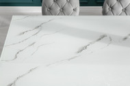 Elegante eettafel MODERN BAROK 180cm glazen blad in marmerlook roestvrijstalen poten