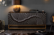 Massief dressoir SCORPION 177 cm van zwart mangohout, gedetailleerd 3D-houtsnijwerk