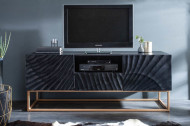 Massief mangohout zwart tv-meubel 160 cm, gedetailleerd 3D-houtsnijwerk