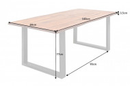Massieve boomstam eettafel Mose 140cm acacia boomrand skid frame industriële afwerking