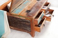 Massieve salontafel van gerecyclede houten vissersboten JAKARTA 70cm kleurrijke met lades
