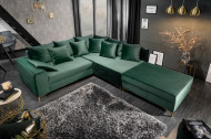 Moderne hoekbank LOFT 220cm smaragd groen fluweel incl Hocker en kussens. Lounge aan beide zijden op te bouwen