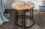 Set van 2 industriële bijzettafels ELEMENTS 57 cm massief mangohout