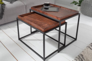 Set van 2 industriële salontafels ELEMENTS 60 cm mokka beuken verwijderbaar blad
