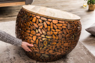 Set van 2 salontafels STONE MOSAIC 65cm koper acaciahout handgemaakte mozaïek look