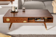 Solide salontafel 117 cm acacia bruin goud retro design
