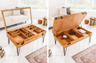 Vintage salontafel SEVEN SEAS 100cm naturel grenen haarspeldpoten glazen blad