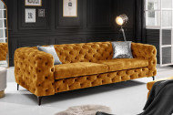 Chesterfield 3-zitsbank MODERN BAROQUE 235cm mosterdgeel fluweel stof