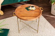 Elegante bijzettafel MONSOON 55 cm verguld acaciahout afneembaar blad