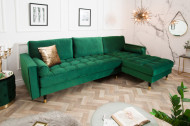 Elegante loungebank COSY VELVET 260 cm smaragdgroen fluwelen stof.lounge gedeelte aan beide zijden op te monteren.