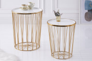 Elegante set van 2 salontafels STORAGE 48 cm witgouden bijzettafel met opbergmand