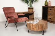 Industrieel Ronde Salontafel - 70x70 cm - rustiek mangohout/ijzer