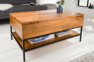 Industriële salontafel FACTORY LIFTUP 80cm mangohout met uitklapbaar blad