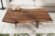 Massief boomstam salontafel GENESIS 110cm acacia massief houten boomrand met slede onderstel industriële afwerking