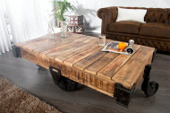 Massief design salontafel RAILWAY 120cm mangohout met 4 wielen
