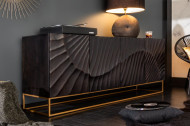 Massief dressoir SCORPION 177 cm van zwart mangohout, gedetailleerd 3D-houtsnijwerk
