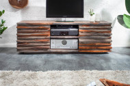 Massief tv-lowboard RELIEF 150 cm rookafwerking Sheesham hout met een uitgewerkte voorkant
