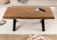 Massieve boomstam salontafel MAMMUT 110 cm acacia honing afwerking zwart X-frame