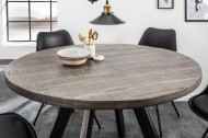 Massieve eettafel 120cm rond grijs mangohout gebogen poten