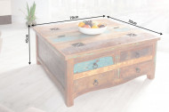 Massieve salontafel van gerecyclede houten vissersboten JAKARTA 70cm kleurrijke met lades