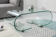 Moderne glazen transparant salontafel op wielen 90 cm