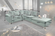 Moderne hoekbank LOFT 220cm smaragd groen fluweel incl Hocker en kussens. Lounge aan beide zijden op te bouwen