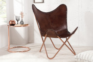 Retro fauteuil Vlinder bruin met echt lederen bekleding koperen frame