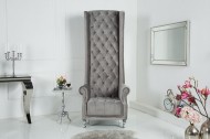 Troonstoel ROYAL CHAIR zilvergrijs velours met decoratieve stiksels