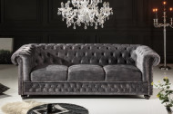 Chesterfield 3 zits bank 205cm grijs velours met knoopstiksels en binnenveren