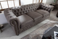 Chesterfield 3-zits bank 205cm vintage grijs taupe met knoopsluiting en veerkern