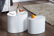 Design bijzettafel set van 2 DIVISION 50cm hoogglans witte ovale salontafel