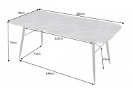 Design eettafel PARIS 180cm grijs kristalglas met marmer decor