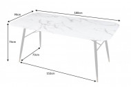 Eettafel Paris Wit 180cm het glazen blad in marmerlook