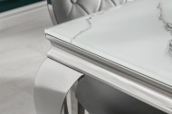 Elegante eettafel MODERN BAROK 200cm glazen blad in marmerlook roestvrijstalen poten