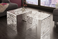 Handgemaakte Design Salontafel Zilver ABSTRACT 49 cm set van 2