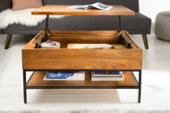 Industriële salontafel FACTORY LIFTUP 80cm mangohout met uitklapbaar blad