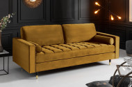 Luxe design 3-zitsbank 225 cm zitcomfort pocketvering bekleding stof fluweel mosterdgeel