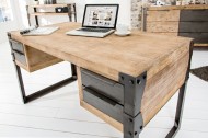 Massief Accaciahout bureau FACTORY 135 cm met 4 laden
