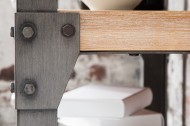 Massieve design boekenkast FACTORY 180cm acacia teak grijs wit gehoogd met metalen behuizing
