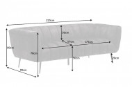 Retro 3-zitsbank NOBLESSE 225cm champagne fluwelen 3-zitsbank met decoratief stiksel