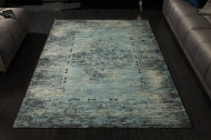Vintage katoenen vloerkleed OUD 240x160cm antiek blauw verwassen gebruikte look